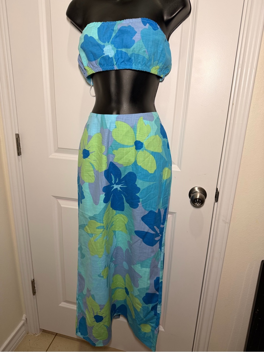SABO Tropical Blue & Lime Floral Top with matching Maxi Skirt